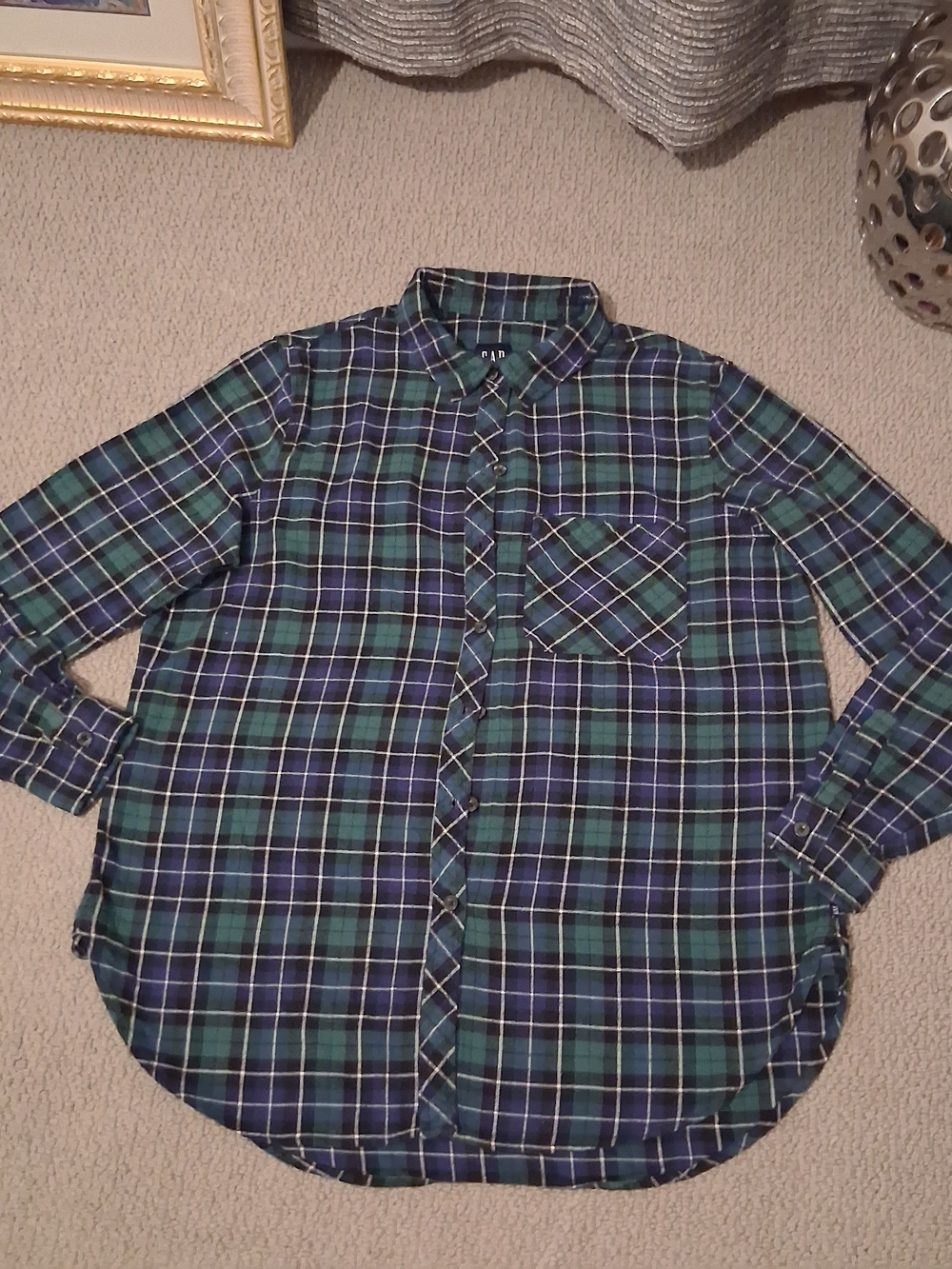 GAP Green and Blue Plaid Button-Down Shirt